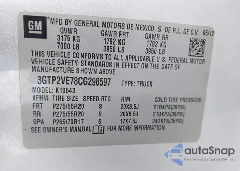2012 GMC Sierra 1500 Sle from USA, damaged, VIN 3GTP2VE78CG298597